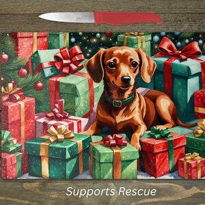 Christmas Chiweenie Dog Kitchen Tempered Glass Cutting Board or Trivet